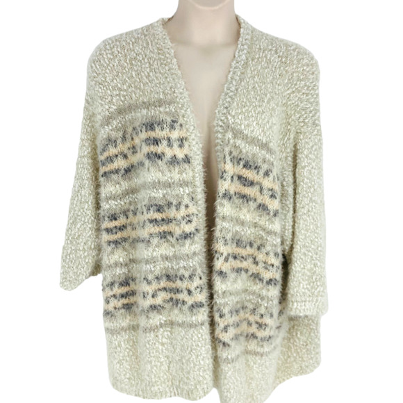 Lane Bryant Chunky Eyelash Knit 3/4 Sleeve Patterned Stripe Cardigan Size 26/28w - Picture 2 of 7